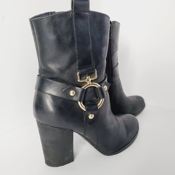 GUESS Genuine Leather Buckle Heel Moto Boots - Picture 4 of 11